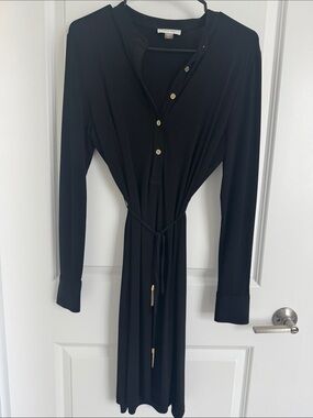 Calvin Klein Black Long Sleeve Shirt Dress with Tie Detail